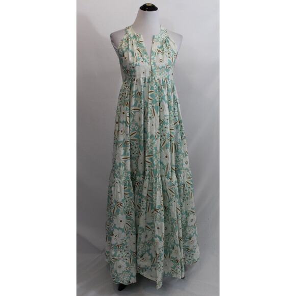 ALOHA MARINA Sz S Small Light Blue Flora Kona Maxi Dress Cotton - Picture 6 of 10